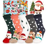 SaiXuan Chaussettes de Noël Femme 5 Paires, Chaussettes Fantaisie Douces et Chaudes Hiver, Chaussette Noël Femme avec Motifs de Fête, Coton Confortable, Set Cadeau en Boîte, Taille 36-41