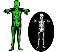 SaiXuan Déguisement Squelette Enfant Lumineux, Costume Halloween Enfant Glow in the Dark avec Combinaison, Cagoule, Gants et Surchaussures, Tenue Squelette Garçon Fille 6-12 Ans pour Fête et Cosplay