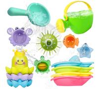 SaiXuan Jouets de Bain Bébés 14 Pièces - Jeux de Bain Bébé avec G arrosoir Souple, Roue à Eau, Tasses Empilables & Bateaux - Jouet Bains Bébé pour Baignoire, Piscine & Plage
