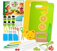 SaiXuan Kit Cuisine Enfant 31 Pièces - Ustensiles de Cuisine Montessori Sécurisés avec Couteau Enfant, Planche à Découper, Moules à Biscuits, Outils de Coupe Fruits Légumes, Idée Cadeau 2-6 Ans