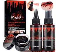 SaiXuan Kit Maquillage Sang Halloween 3 PCS - Faux Sang Halloween Réaliste et Lavable pour Maquillage Visage, Effets Spéciaux, Cosplay Zombie et Cicatrices - Spray, Gel Coagulé & Crème