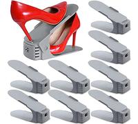 SaiXuan Lot de 10 Support à Chaussures Réglables,Empiler Les Chaussures,Organiseur de Chaussures,Economie d'Espace à Chaussures Support Rack (Gris)