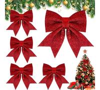 SaiXuan Lot de 5 Nœuds Rouges de Noël - Décorations de Noël Classiques avec Ruban Pailleté, Nœud Rouge pour Sapin de Noël, Couronne, Fenêtre et Cadeaux - Décoration Noël Élégante Réutilisable