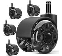 SaiXuan Lot de 5 roulettes pour Chaise de Bureau, 11 x 22 mm Roues Pivotantes à 360°, Silencieuses et sans Rayures, pour Sols Durs, Parquet, Tapis et Stratifié, Pas Besoin de Tapis de Protection