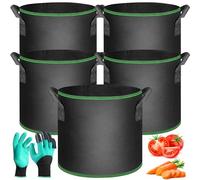 SaiXuan Lot de 5 Sacs de Plantation Noirs 30L pour, Tomates, Carottes, Fraises, Fleurs, Réutilisables avec Poignées Renforcées, Gants de Jardinage, pour Balcon, Terrasse, Jardin et Serre