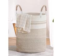 SaiXuan Panier à Linge Sale Tissé en Coton, 50L Panier en Corde de Coton Bicolore avec Poignées - Grand Panier de Rangement, pour Chambre, Salle de Bain, Jouets et Stockage, Durable, 37x47cm