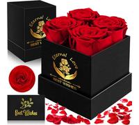 SaiXuan Rose Éternelle Cadeau Femme, 4 Fleurs Roses Conservées, Fleur Éternelle, Souvenir avec Carte de Vœux, pour la Fête des Mères, la Saint-Valentin, Anniversaire, Mariage, Cadeaux Romantiques