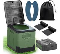 SaiXuan Toilette Portable - 25L Capacité, Supporte Jusqu’à 150KG, WC Portable avec 24 Sacs Jetables, Sac de Transport & Coussin, pour Camping, Randonnée, Camping-Car (Vert Militaire)