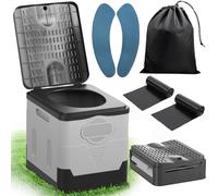 SaiXuan Toilette Portable - 25L Capacité, Supporte Jusqu’à 150KG, WC Portable avec 24 Sacs Jetables, Sac de Transport & Coussin, pour Camping, Randonnée, Camping-Car (Gris Noir)