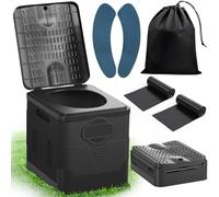 SaiXuan Toilette Portable - 25L Capacité, Supporte Jusqu’à 150KG, WC Portable avec 24 Sacs Jetables, Sac de Transport & Coussin, pour Camping, Randonnée, Camping-Car (Noir Pur)