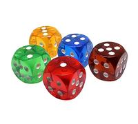 Saiyana 5 Pcs 25mm Transparent Dices 6 Sided Waterproof Crystal Round Corners Board Game for Teaching Projects Games Dice Adult