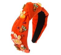 Saiyana Bandeau noué pour femme avec perles en strass, large tête de mort et turban pour fille (orange)