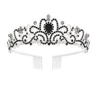 Saiyana Diadèmes en strass pour femmes et filles - Couronnes élégantes avec peigne - Accessoire de cheveux de mariage et de fête - Noir