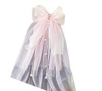 Saiyana Ensemble de voile de première communion pour fille avec pince à cheveux réglable et design arc, en dentelle blanche, pour robe de Pâques (style pierre précieuse rose)