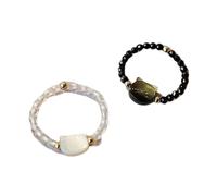 Saiyana Lot de 2 bagues tendance en forme de chat - Réglable - En résine - Pierre de lune - Bijoux faits à la main - Pour homme et femme - Vêtements de tous les jours - Chats