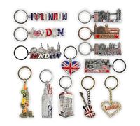 SAJAK Lot de 12 porte-clés souvenir de Londres en métal avec horizon londonien : Big Ben, bus rouge, cabine téléphonique - Porte-clés britannique à collectionner, souvenirs touristiques du