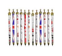 SAJAK Lot de 12 stylos à bille rétractables avec icônes de Londres et drapeau du Royaume-Uni