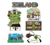 SAJAK Lot de 5 aimants de réfrigérateur 3D en bois - Attractions et symboles irlandais assortis | Cadeaux de l'Irlande | Château de Kilkenny, Falaises de Moher, trèfle souvenir de voyage au