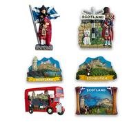 SAJAK Lot de 6 aimants de réfrigérateur écossais avec château d'Édimbourg, vache des Highlands, cornemuse, drapeau de seltier, chardon, piper, cadeau de voyage britannique, décoration de cuisine en
