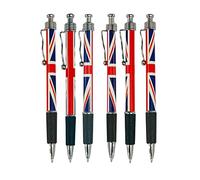 SAJAK Lot de 6 stylos à bille rétractables avec drapeau du Royaume-Uni patriotique - Cadeau souvenir pour bureau, papeterie, décoration de fête de rue