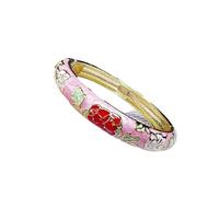 SAJMAKUWLA Bracelet cloisonné, Bracelet jonc à charnière Ressort en émail cloisonné, orné de Fleurs, for Femme. Bijou Artisanal Traditionnel Chinois d'inspiration Ethnique(Pink)