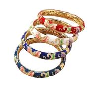 SAJMAKUWLA Bracelet cloisonné, Bracelets Manchettes Ethniques Chinois en émail cloisonné et Strass Multicolores for Femmes(Red)