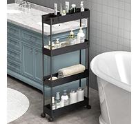 SAKA Chariot de Rangement Fin à 4 Niveaux pour Salle de Bain - Chariot de Rangement Coulissant - Étagère Mobile pour Bureau, Salle de Bain, Cuisine, buanderie, endroits étroits, Noir