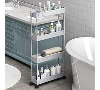 SAKA SPACELEAD Chariot de Rangement Fin à 4 Niveaux pour Salle de Bain - Chariot de Rangement Coulissant - Étagère Mobile pour Bureau, Salle de Bain, Cuisine, buanderie - Lieux étroits - Gris