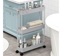SAKA SPACELEAD Slim Storage Cart 3 Tier,Bathroom Organizer Rolling Utility,Mobile Shelving Unit Slide Out for Office, Kitchen, Laundry Room & Narrow Places,Gray