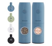 SAKAMOSH Lot de 2 moulins à poivre et sel électriques, rechargeables, grosseur réglable avec lumière LED, salière et poivrière électriques rechargeables (bleu)