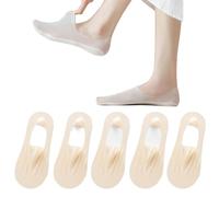 SAKEMA 5 paires de chaussettes respirantes invisibles en soie glacée, chaussettes ultra basses avec poignées antidérapantes, chaussettes fines d'été sans perte pour femmes et filles (Peau)