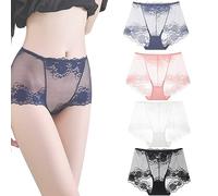 SAKEMA Culottes Faites à la Main en Dentelle de Soie pour Dames, 4 pièces de sous-vêtements sans Couture en Dentelle Sexy Haute élastique, Slips Confortables de contrôle du Ventre pour Femmes (XXL,B)
