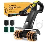 Saker Brosse de gril électrique avec 450 tr/min et lumière LED | Brosse de nettoyage de gril sans nœud avec rouleau durable | Kit complet de 8 pièces comprenant une brosse et une éponge abrasive |