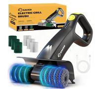 Saker Brosse de nettoyage électrique pour gril extérieur, brosse de nettoyage automatique sans poils avec 450 tr/min et lumière LED, ensemble de brosse de sauvetage pour barbecue avec 3 têtes