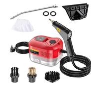 Sakerplus Nettoyeur vapeur portable Saker pour nettoyage avec buse et brosses, 2500 W, 105 °C, haute pression, carrelage, fenêtre, cuisine, voiture (rouge, double commande (poignée + machine)