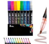 Sakesfor/Neattidyly Magische Stifte, 8/12/24/26/48 Colors Neattidyly Marker Pen for Highlight, Double Line Outline Glitter Pens with Quick Dry Ink for Notetaking Scribbling Office Study (8 Colors)