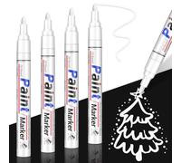 SAKEYR Lot de 4 marqueurs de peinture blancs permanents à base d'huile - Pointes moyennes de 2 à 2,8 mm - Pour peinture sur roche, métal, bois, verre, plastique, céramique, pneu et cuir