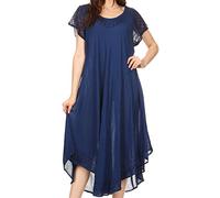 Sakkas 00931 Chaque Jour Essentials Cap Sleeve Caftan Dress/Cover Up - Navy - One Size
