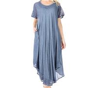 Sakkas 00931 Robe Caftan à Manches Courtes Everyday Essentials/Cover Up - Bleu Denim - OS