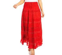 Sakkas 0604 Jupe bohème Paysanne en Dentelle et Ruban - A-Red - OS