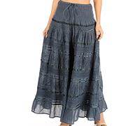 Sakkas 0604 Jupe Boho à la Dentelle et au Ruban - Gris - Taille Unique