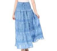 Sakkas 0604 Jupe Boho à la Dentelle et au Ruban - Sky Blue - OS