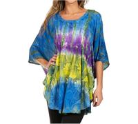 Sakkas 14031 - Ellesa Ombre Cravate Dye Circle Poncho Blouse Chemise avec Broderie de Paillettes - Bleu - OS