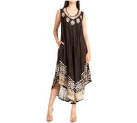 Sakkas 15009 - Robe brodée Longue Caftan Floral brodée par Alexis/Cover Up - Gris/Noir - OS