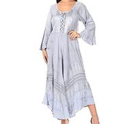Sakkas 15223 - Mirabel Stonewashed Style Corset Floral Emboridery Kimono Manches Robe - Babyblue - L/XL