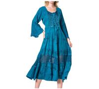 Sakkas 15223 - Robe à Manches Kimono avec Broderie Florale Style Corset à la Pierre de Mirabel - Turquoise - L/XL