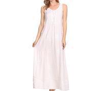 Sakkas 15229 - Stella Long - Robe de Corset Ajustable avec Capuchon et Broderie - Blanc - L/XL