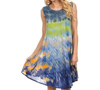 Sakkas 15803 - Nora - Robe Courte sans Manches avec Broderie et Cordon de Serrage - PowderBlue - OS