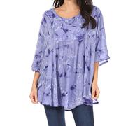 Sakkas 16031 - Cleeo Long Large Tie Dye Dentelle brodée Sequin Poncho Blouse Top Cover Up - Pervenche - OS