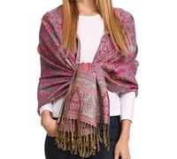 Sakkas 16125 - Kalin long Large Woven Patterned Fringe Tassel Pashmina Shawl/Scarf - Fuchsia - OS